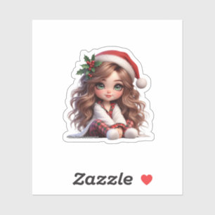 Adesivo Garota de Natal bonita com arte de Papai Noel
