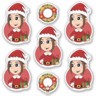 Adesivo Garota de Natal bonita com cabelo castanho