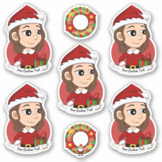 Adesivo Garota de Natal com cabelo ondulado castanho