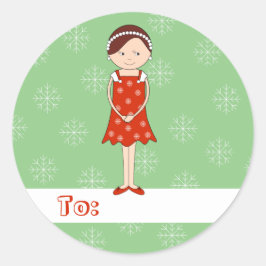 Adesivo Garota de Natal ilustre, flocos de neve verdes
