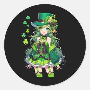 Adesivo Garota Dia de São Patrício Kawaii Leprechaun