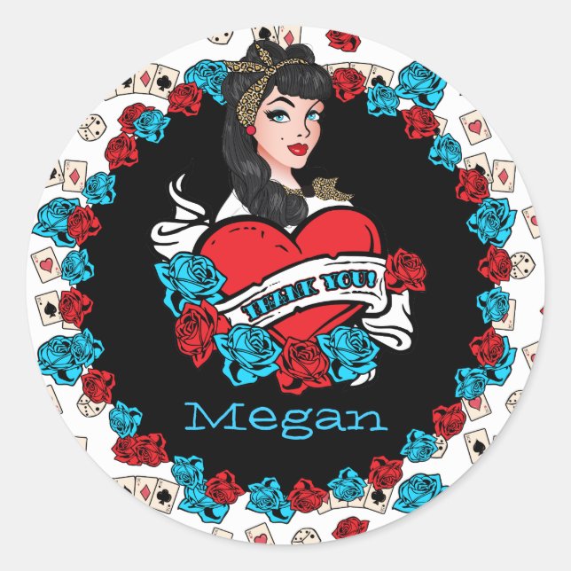 Adesivo Garota do Pin-up, Rock-a-Billy, Obrigado Stickers (Frente)