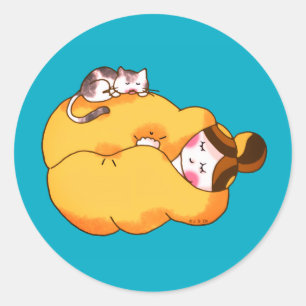 Adesivo Garota Dormindo com Gato Louco