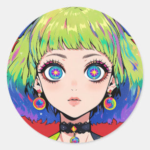Adesivo Garota Espacial Glitchcore Com Olhos Estelares