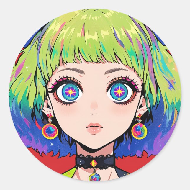 Adesivo Garota Espacial Glitchcore Com Olhos Estelares (Frente)