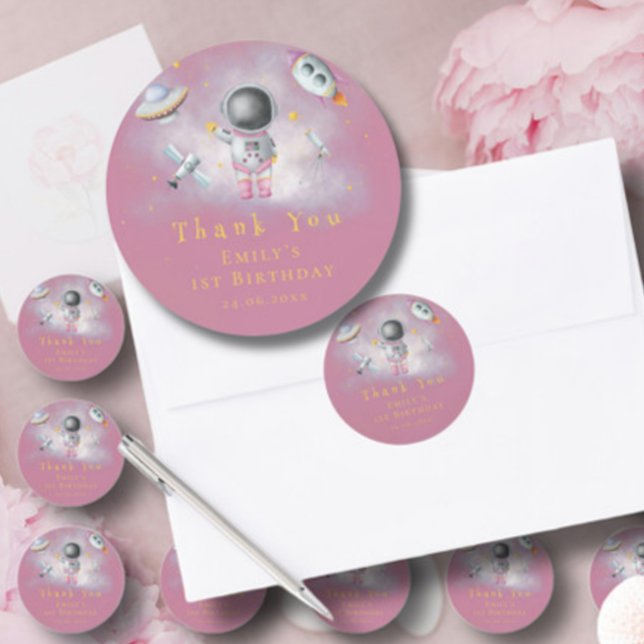 Adesivo Garota espacial primeiro aniversario de foguete ro (Criador carregado)