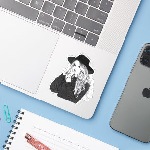 Adesivo Garota fashionista com viciado em café