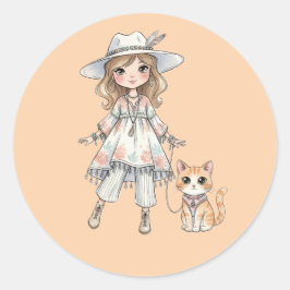 Adesivo Garota fashionista passeando com seu gato