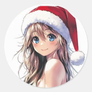 Adesivo Garota Festiva Santa Hat com Olhos Azuis Brilhante