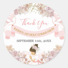 Adesivo Garota Floral Rosa Primeira Comunhão Sagrada Obrig