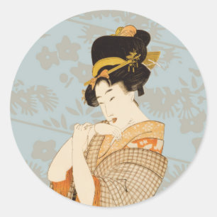 Adesivo Garota Geisha Japonesa Vintage em Quimono