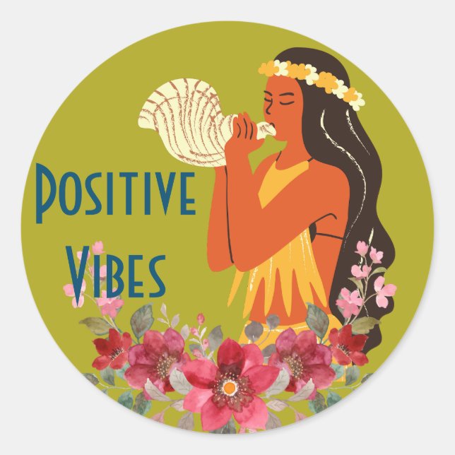 Adesivo Garota Havaiana soprando Conch Shell Personalizado (Frente)