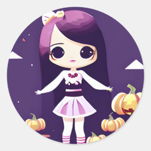 Adesivo Garota Kawaii bonita no Halloween de Pumpkins