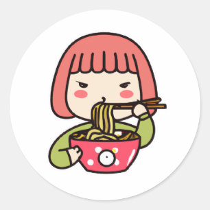 Adesivo Garota Kawaii comendo Ramen com Chopsticks