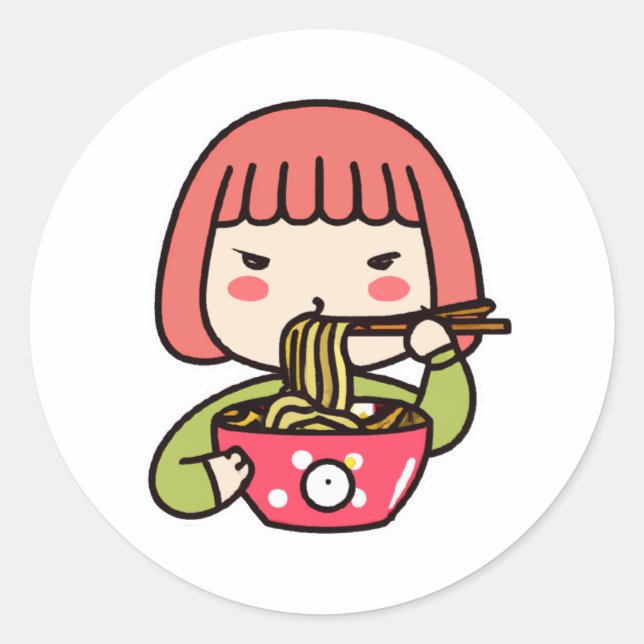 Adesivo Garota Kawaii comendo Ramen com Chopsticks (Frente)