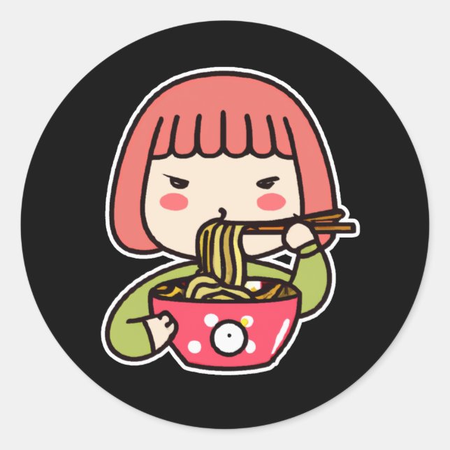 Adesivo Garota Kawaii comendo Ramen com Chopsticks (Frente)