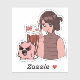 Adesivo Garota Kawaii de Anime com Milkshake de Chocolate 