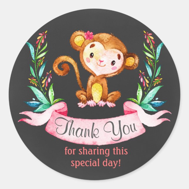 Adesivo Garota Macaco De Caixas Aquáticas Obrigado (Frente)