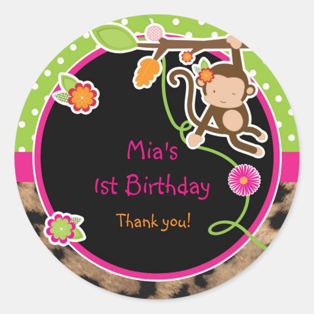 Adesivo Garota Macaco Selva Safari Favor Vinheta (Frente)