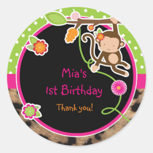 Adesivo Garota Macaco Selva Safari Favor Vinheta