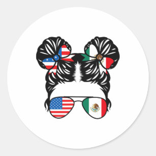 Adesivo Garota Metade Americana Metade Mexicana Bandeira E