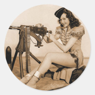 Adesivo Garota Metralhadora Mulher Vintage Retro
