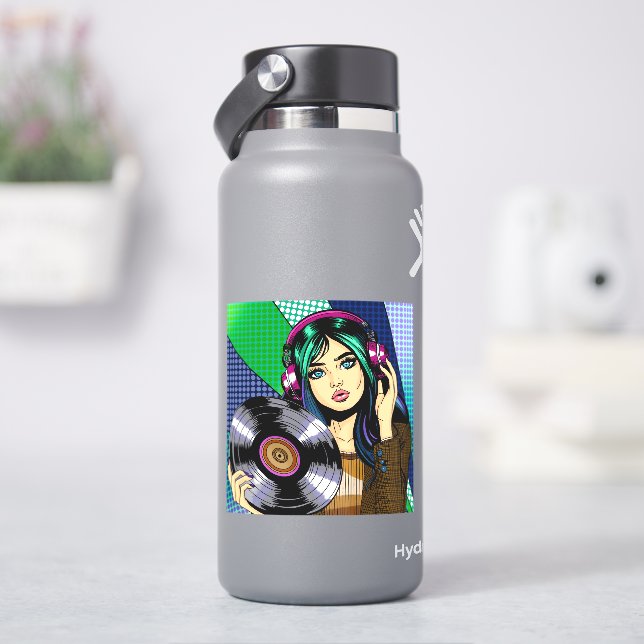 Adesivo Garota Pop Art com Disco (HidroFlask)