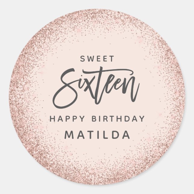 Adesivo Garota rosa rosa dourada reluzente 16 anos (Frente)