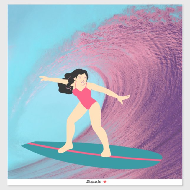Adesivo Garota surfando no pôr do sol. (Folha)