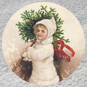 Adesivo Garota Vintage com Árvore de Natal, Ellen Clapsad