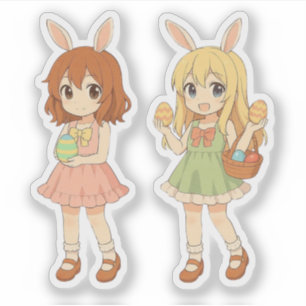 Adesivo Garotas anime fofas de coelho da Páscoa