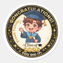 Garoto Anime Fofo Graduado Turma de 2026 Dourado