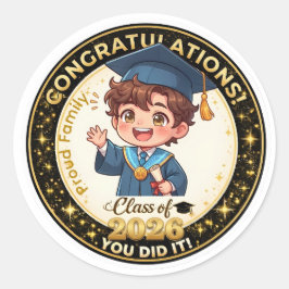 Adesivo Garoto Anime Fofo Graduado Turma de 2026 Dourado
