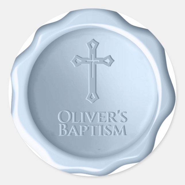 Adesivo Garoto Baptism Dusty Blue Wax Seal Emboscada Cruz (Frente)