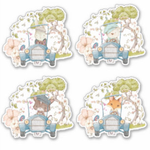 Adesivo Garoto de Folhagem Carro vintage de Animais da Flo