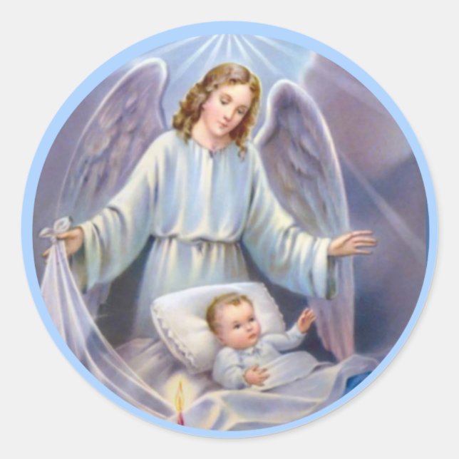 Adesivo Garoto do Anjo do Guardião - velas do bebê - azul (Frente)