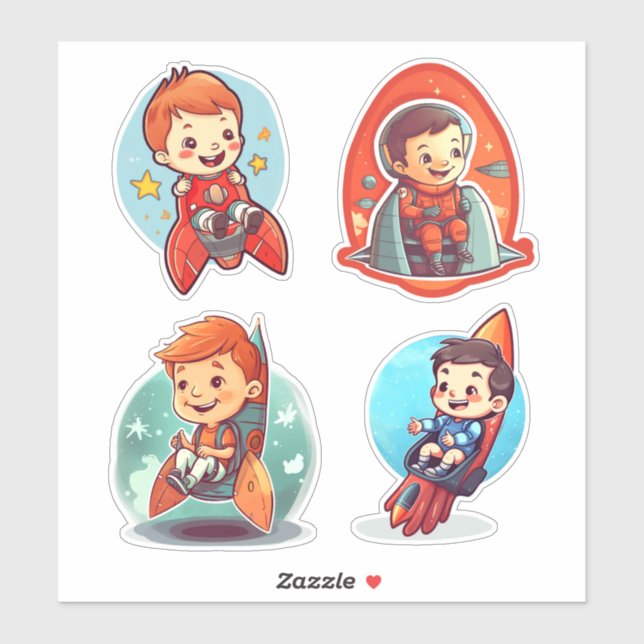 Adesivo Garoto pequeno em um foguete | Ciência e Espaço (Folha)