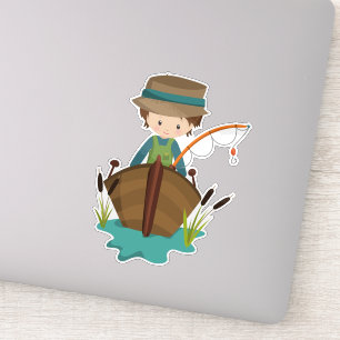 Adesivo Garoto, Pescador, Arco de Pesca, Cabelo Castanho