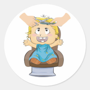 Adesivo Garoto Recebendo Vinhetas De Corte De Cabelo