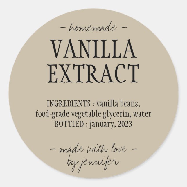 Adesivo Garrafa de extrato de baunilha bebida caseira sálv (Frente)
