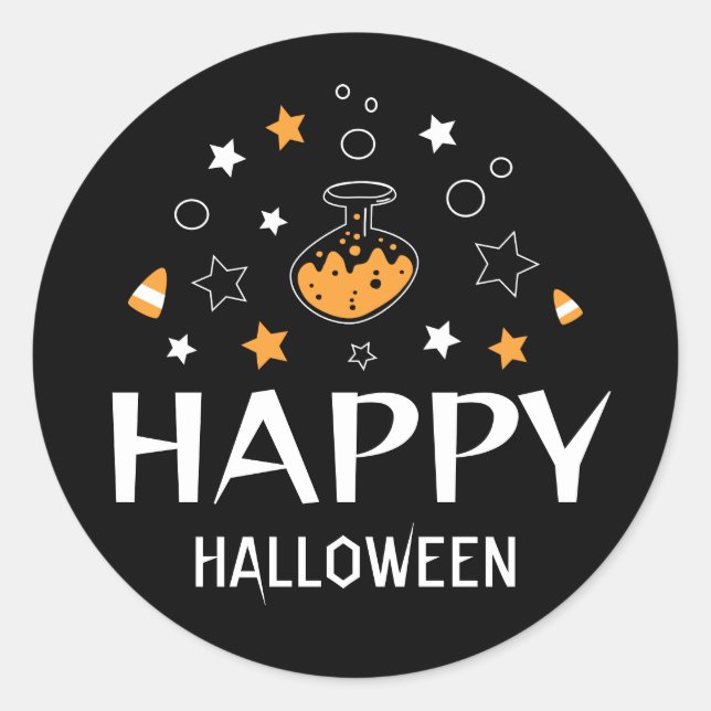 Adesivo garrafa de poção de halloween feliz (Frente)