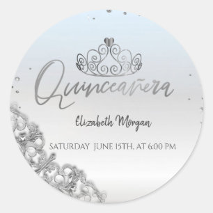 Adesivo Garrafa Térmica Prata Chic,Tiara de Quinceañera de
