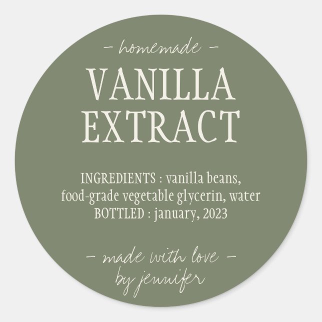 Adesivo Garrafa verde Bebida caseira Vanilla Extract (Frente)