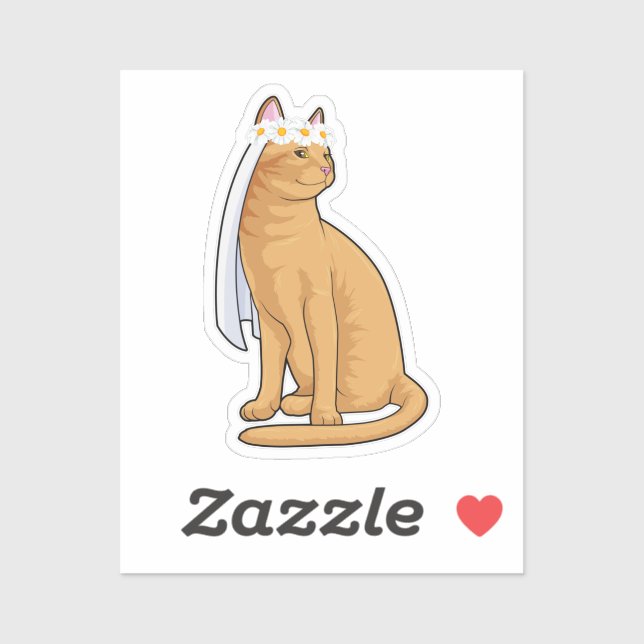 Adesivo Gata como Noiva com Véu (Folha)