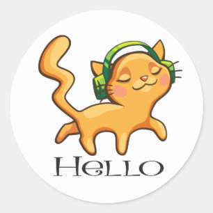 Adesivo Gata Gatinha Amante de Música Olá Gato Fofo