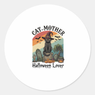 Adesivo Gata Mãe Amante do Halloween Chapéu de Bruxa Preta