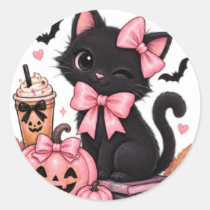 Adesivo Gata Preta Coquete Fofa de Halloween com Laços Ros