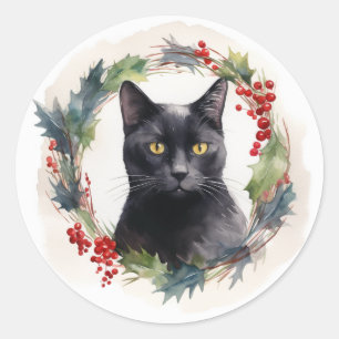 Adesivo Gata Preta Kit de Coroa de Natal Gatinho Festivo