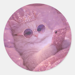 Adesivo Gata Princesa Mimada Enviando Mensagens na Cama