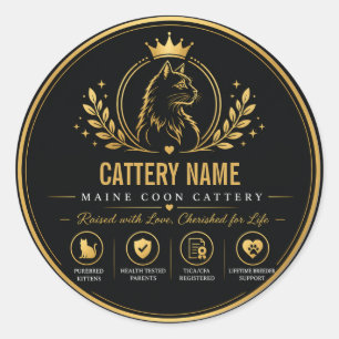 Adesivo Gatinheiro Maine Coon Preto e Dourado de Luxo Pers